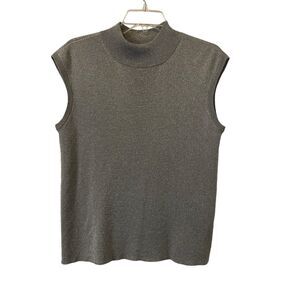COLDWATER CREEK Metallic Silver Sleeveless Silk Turtleneck Top Sz Large